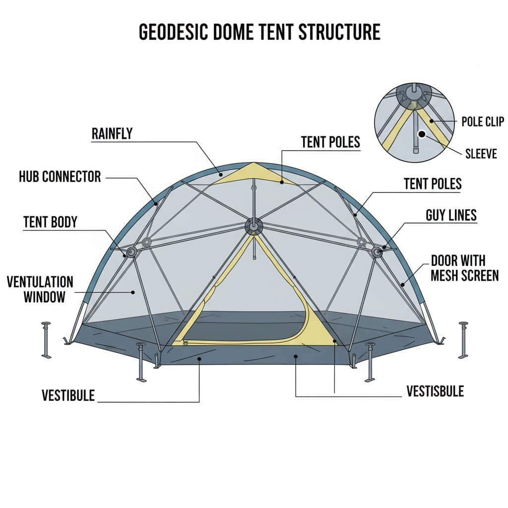 8 Essential Tips for Choosing the Right Tent: Your Complete Camping Buyer’s Guide Tent structure diagram with labeled components